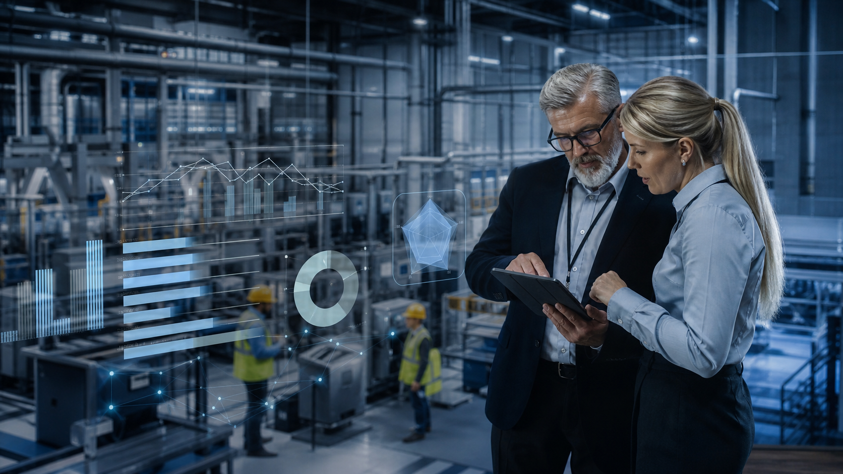 Escena editorial sobre madurez digital industrial y diagnóstico operativo en una empresa industrial