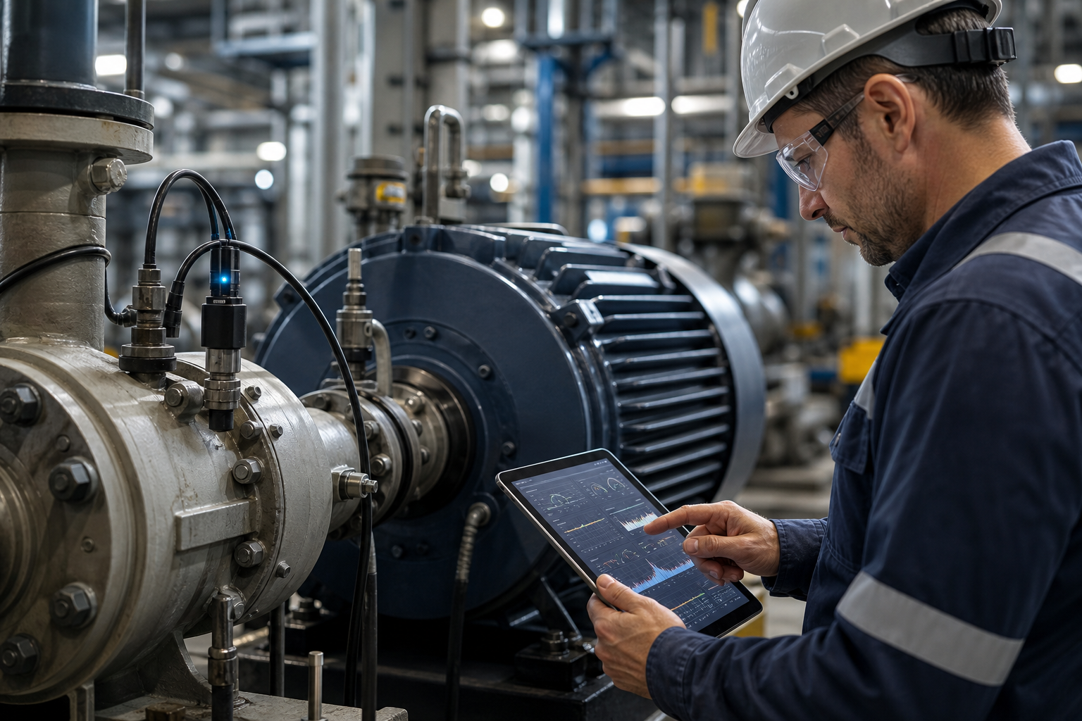Predictive maintenance with AI in an industrial setting with sensors and operational monitoring
